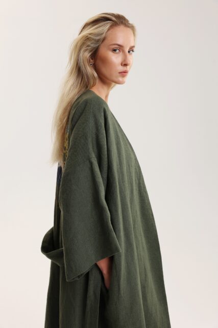 Кімоно лляне хакі з надруком