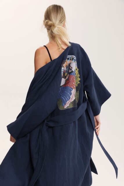 Кімоно лляне синє з надруком